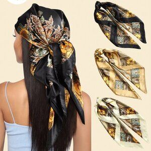 3Pcs Large Square Satin Head Scarf